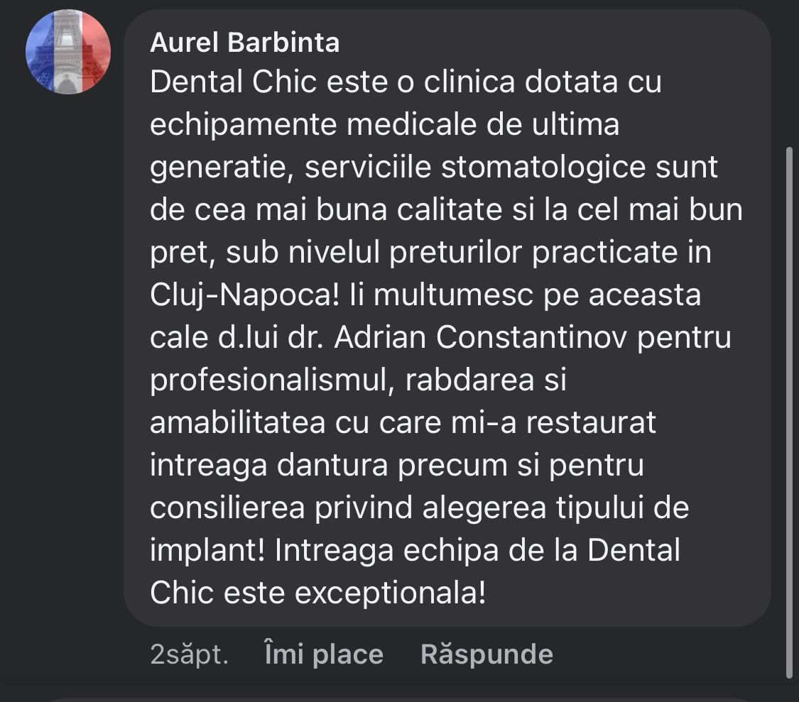 Avis Facebook d'un patient de Dental Chic